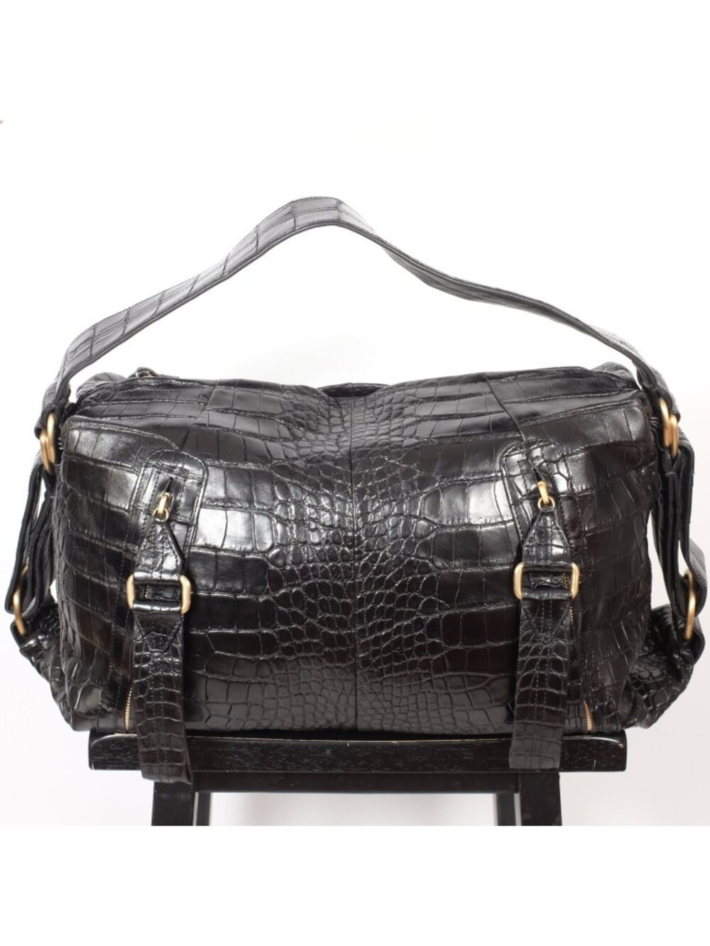 LOEWE Alligator Crocodile XL Handbag Weekend Bag 14" x 24" Black Travel